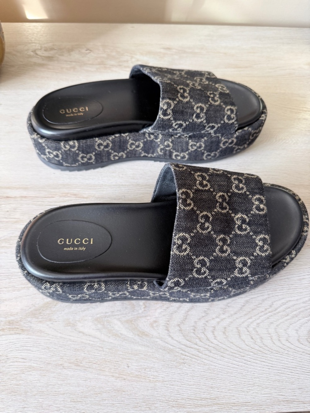 Gucci Black GG Canvas Slide Mules - Picture 2 of 4